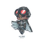  1boy artist_name black_hair blush boots brown_eyes chibi dark_skin gloves goggles goggles_on_head jr4rt marvel metal_wings sam_wilson simple_background solo the_falcon white_background 