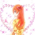  1girl arms_behind_back behind gekkan_shoujo_nozaki-kun hair_ribbon heart long_hair orange_hair ribbon sakura_chiyo solo violet_eyes 