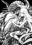  1girl absurdly_long_hair black_background black_sclera central_hime coolnova greyscale horns kantai_collection long_hair looking_at_viewer machinery monochrome shinkaisei-kan veins very_long_hair 