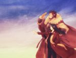  2boys beard black_hair cape facial_hair fate/grand_order fate/zero fate_(series) gupaon highres long_coat long_hair lord_el-melloi_ii multiple_boys muscle redhead rider_(fate/zero) scarf short_hair waver_velvet 