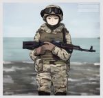  ak-47 assault_rifle gun helmet military military_uniform msc_nm ocean original rifle seaside sky standing tagme ukraine ukrainian ukrainian_flag uniform weapon 