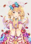  1girl blonde_hair bow brown_eyes cookie dangmill fairy_wings food fruit futaba_anzu hair_bow idolmaster idolmaster_cinderella_girls idolmaster_cinderella_girls_starlight_stage long_hair low_twintails ribbon solo strawberry twintails wings 