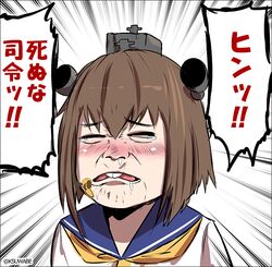  asirpa bangs brown_hair commentary_request crying golden_kamui headgear kantai_collection kei-suwabe neckerchief school_uniform serafuku snot tears translation_request yukikaze_(kantai_collection) 