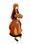  1girl absurdres animal_ears ayakura_juu brown_eyes brown_hair collarbone highres holding_bouquet holo jewelry long_hair looking_at_viewer necklace open_mouth solo spice_and_wolf tail wolf_ears wolf_tail 