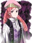  1boy beret black_eyes butler chlxms drill_hair fire_emblem fire_emblem_if foleo_(fire_emblem_if) hat long_hair otoko_no_ko pink_hair solo 