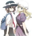  backpack bag black_hat black_skirt blonde_hair blue_eyes brown_eyes brown_hair hat maribel_hearn msc_nm necktie red_necktie red_ribbon ribbon shirt skirt touhou usami_renko white white_ribbon white_shirt 