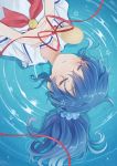  1girl aikatsu! blue_hair blush closed_eyes gobou_1000 kiriya_aoi ladle lying on_back solo water 