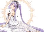  1girl bare_shoulders choker dress euryale fate/grand_order fate_(series) hairband lolita_hairband long_hair nikuben purple_hair see-through signature solo twintails very_long_hair violet_eyes white_background white_dress 