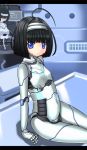  1girl android black_hair blue_eyes kurogane_daichi original robot robot_joints sitting 