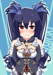  1girl aomarugoma black_hair blush breasts long_hair looking_at_viewer neptune_(series) noire red_eyes solo twintails wavy_mouth 