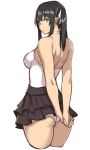  1girl arms_behind_back ass bare_shoulders black_hair black_skirt breasts choker cropped_legs from_behind hair_ribbon houtengeki long_hair own_hands_together panties pleated_skirt pointy_ears ribbon sidelocks simple_background sketch skirt solo underwear upskirt white_background white_panties white_ribbon yellow_eyes 