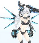  1girl absurdres bare_shoulders black_heart blue_eyes breasts cleavage detached_wings gloves highres long_hair looking_at_viewer navel neptune_(series) noire smile solo sword symbol-shaped_pupils weapon white_hair wings yumcha 