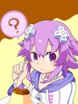  1girl ? aomarugoma choker d-pad eating hair_ornament looking_at_viewer neptune_(choujigen_game_neptune) neptune_(series) pudding purple_hair short_hair solo spoon violet_eyes 