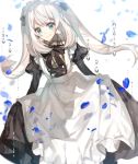  apron blue_eyes blush fate/grand_order headdress long_hair maid petals rider_(fate/grand_order) twintails white_hair 