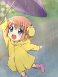  1girl blue_eyes blush bun_cover child double_bun gintama happy kagura_(gintama) maruki_(punchiki) oriental_umbrella rain short_hair umbrella young 