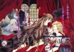  barefoot blonde_hair braid cage closed_eyes coffin detached_sleeves dress earrings flower frills gathers girl_on_top jack_vessalius jewelry long_hair mirror mochizuki_jun official_art open_clothes open_shirt pandora_hearts purple_eyes reflection rose shirt single_earring skull smirk very_long_hair white_hair will_of_the_abyss 