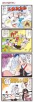  bow comic dei_shirou ex-keine ex_keine fujiwara_no_mokou hair_ribbon hat highres horns houraisan_kaguya kamishirasawa_keine kick kicking long_hair orenji_zerii red_eyes ribbon silver_hair touhou translation_request wrestling yagokoro_eirin 