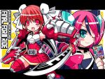  belt blue_hair card detached_sleeves holding holding_card kamen_rider kamen_rider_dcd kamen_rider_decade kamen_rider_decade_(series) kamen_rider_ryuki kamen_rider_ryuki_(series) long_hair multicolored_hair pink_hair red_eyes red_hair redhead short_hair sword thigh-highs thighhighs two-tone_hair weapon yuuno 