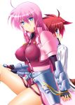  blush breasts erect_nipples erio_mondial fingerless_gloves futaba_shion futaba_utane gloves levantine long_hair mahou_shoujo_lyrical_nanoha mahou_shoujo_lyrical_nanoha_strikers pink_hair red_hair redhead signum sword weapon 