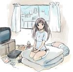  futon gym_uniform kneeling long_hair original playstation sakana45 sketch socks television twintails window 