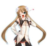  blue_eyes brown_hair flower gloves hair_ornament hand_on_hip long_hair marta_lualdi simple_background smile tales_of_(series) tales_of_symphonia tales_of_symphonia_knight_of_ratatosk wink 