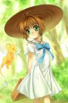  blush card_captor_sakura dress green_eyes hat kero kinomoto_sakura moonknives 