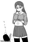  angry azumanga_daioh azumanga_daiou azumanga_daiou_hoshuu-hen canada chibi glasses head_bump headbump kasuga_ayumu long_hair midriff mizuhara_koyomi monochrome sakaki_imasato school_uniform serafuku shirt_lift skirt slap_mark sweatdrop thigh-highs thighhighs tummy_slap zettai_ryouiki 