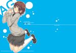  1girl amagami brown_eyes brown_hair darabuchi english sakurai_rihoko school_uniform shoes skirt socks solo sweater 