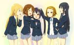  akiyama_mio bad_id black_eyes black_hair blonde_hair blue_eyes brown_eyes brown_hair hirasawa_yui hug k-on! kotobuki_tsumugi long_hair multiple_girls nakano_azusa no_legwear patting petting school_uniform short_hair tainaka_ritsu tsuchifumazu twintails wink 