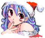  blue_hair curly_hair finger_to_mouth hat kusanagi_tonbo long_hair lowres oekaki original santa_hat 