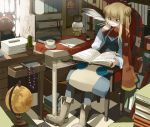  book boots cactus chair desk fantasy globe highres original pen room stuffed_animal stuffed_toy tansuke twintails 