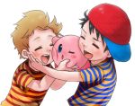  blonde_hair blue_eyes child hat hug kirby kirby_(series) lucas mother_(game) mother_2 mother_3 ness nintendo smile super_smash_bros. 