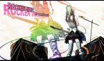  amplifier back bad_id crowdesu green_hair guitar hatsune_miku instrument long_hair microphone microphone_stand product_placement skirt solo speaker striped striped_legwear striped_thighhighs thigh-highs thighhighs vocaloid zettai_ryouiki zoom_layer 