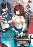  brown_eyes brown_hair cactus cleavage computer curvy desk fei_(artist) fei_(maidoll) glasses large_breasts original room self-portrait sitting spring_onion stylus tablet thigh-highs thighhighs wacom 