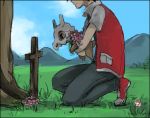  artist_request carrying cross cubone flower grave kneeling lowres pokemon pokemon_(game) red_(pokemon) red_(pokemon)_(classic) source_request 