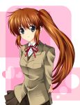  bad_id blue_eyes brown_hair long_hair mahou_shoujo_lyrical_nanoha mahou_shoujo_lyrical_nanoha_a&#039;s mahou_shoujo_lyrical_nanoha_a's mahou_shoujo_lyrical_nanoha_strikers purple_eyes ribbon school_uniform side_ponytail solo takamachi_nanoha 