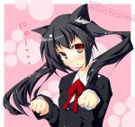  black_hair cat_ears cat_pose chu k-on! nakano_azusa nyan paw_pose school_uniform solo twintails 