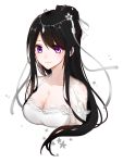  1girl akira_(ying) blush breasts cleavage hair_ornament long_hair looking_at_viewer original simple_background smile solo violet_eyes white_background 