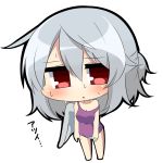  1girl :&lt; blush chibi frown half_updo hot kishin_sagume off_shoulder panties red_eyes short_hair silver_hair single_wing solo sweat tank_top touhou translated triangle_mouth twumi underwear wings 