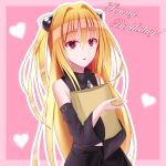  1girl absurdres blonde_hair brown_eyes detached_sleeves hair_ornament heart highres holding konjiki_no_yami long_hair nether_melody solo to_love-ru 
