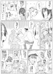  akashi_(kantai_collection) bangs birii chitose_(kantai_collection) clipboard closed_eyes commentary_request covering_eyes covering_face facial_hair fubuki_(kantai_collection) hair_between_eyes hand_to_own_mouth hand_up hat headband jacket jacket_on_shoulders jun&#039;you_(kantai_collection) kantai_collection laughing long_hair looking_back low_ponytail military military_hat military_uniform mini_hat monochrome nachi_(kantai_collection) open_mouth pantyhose parted_bangs peaked_cap pencil_skirt pola_(kantai_collection) school_uniform serafuku shaded_face side_ponytail skirt smile spiky_hair stubble sunglasses surprised sweat translation_request undershirt uniform 