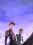  2boys alen armor clouds fire_emblem fire_emblem:_fuuin_no_tsurugi green_eyes green_hair horse kuzumosu lance_(fire_emblem) multiple_boys red_eyes redhead sky 