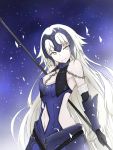  1girl chain fate/grand_order fate_(series) holding holding_weapon jeanne_alter long_hair navel ruler_(fate/apocrypha) ruler_(fate/grand_order) silver_hair solo yellow_eyes 
