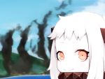  1girl face horns kantai_collection lillithlauda long_hair looking_at_viewer northern_ocean_hime orange_eyes photo_reference smile smoke solo white_hair white_skin 