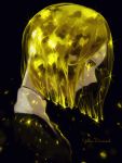  androgynous black_background blonde_hair canarinu character_name closed_mouth colored_eyelashes crying crying_with_eyes_open from_side houseki_no_kuni light_smile looking_away profile simple_background solo sparkle tears uniform upper_body yellow yellow_diamond_(houseki_no_kuni) yellow_eyes 