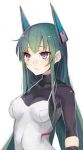  1girl blush bodysuit closed_mouth expressionless green_hair headgear long_hair menou_kaname original portrait simple_background skin_tight sleeves_past_wrists solo strap_gap taishi_(picchiridou) upper_body very_long_hair white_background 