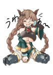  1girl braid breasts character_request cleavage crying fang gene_(gear_gene) hair_ornament hand_over_eye highres horns open_mouth tears twin_braids twintails 