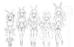  5girls ahoge animal_ears bare_shoulders black_heart bow bowtie braid breasts bunny_girl bunnysuit cleavage detached_collar fake_animal_ears gene_(gear_gene) green_heart hair_ornament highres large_breasts leotard long_hair looking_at_viewer monochrome multiple_girls neptune_(choujigen_game_neptune) neptune_(series) noire ponytail purple_heart rabbit_ears red_(choujigen_game_neptune) short_hair_with_long_locks sketch twin_braids very_long_hair white_background white_heart wrist_cuffs 
