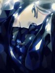  androgynous black_eyes black_hair blue_hair bort canarinu character_name close-up closed_mouth face houseki_no_kuni long_hair looking_at_viewer simple_background solo sparkle 