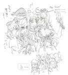  6+girls bare_shoulders belt bismarck_(kantai_collection) blush breasts capelet cellphone choker cleavage cleavage_cutout fingerless_gloves glasses gloves graf_zeppelin_(kantai_collection) hair_between_eyes hairband hat hat_removed hattori_masahiko headgear headwear_removed iowa_(kantai_collection) kantai_collection long_hair long_sleeves military military_hat monochrome multiple_girls musashi_(kantai_collection) peaked_cap phone ponytail roma_(kantai_collection) short_hair sleeveless smartphone smile spiky_hair star star-shaped_pupils sweatdrop symbol-shaped_pupils thumbs_up translated twintails two_side_up v wavy_hair yamato_(kantai_collection) 
